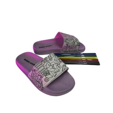 Imagem de Chinelo Slide para Colorir com Canetinhas Infantil Juvenil Diversas Cores Estampa Fofa Ursinhos BG Criativo Divertido (Roxo, BR, Criança de 9 a 12 anos, Numérico, 30)