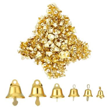Imagem de PH PandaHall Pingentes de sino dourados de 6 tamanhos, 240 peças, pequenos sinos de metal, mini artesanato, pingentes decorativos de Natal para árvore de Natal, guirlanda, decoração de festa em casa