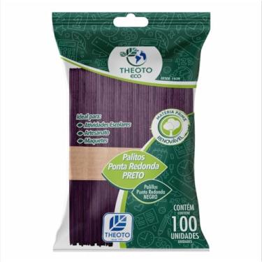 Imagem de Palito para Sorvete, Theoto, Ponta Redonda, Preto, 100 Unidades