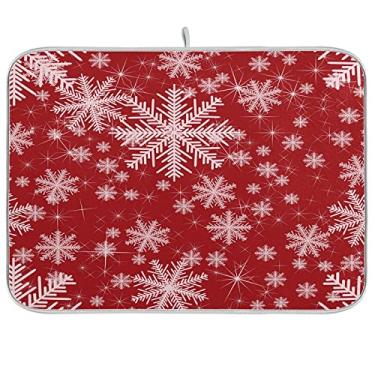 Imagem de QUGRL Tapete de Secagem de Pratos de Floco de Neve de Natal para Balcão de Cozinha 16X18 Em Vermelho Reversível, Tapete de Mesa de Inverno, Escorredor de Pratos, Acessórios de Cozi16 X 18 Pol.,Padrão6