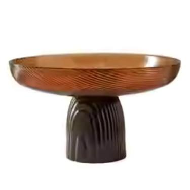 Imagem de Tigela de frutas de vidro colorida moderna, prato de exibição de sobremesa, prato de servir lanches de pé alto para mesa de café, mesa de jantar, decoração de sala de estar