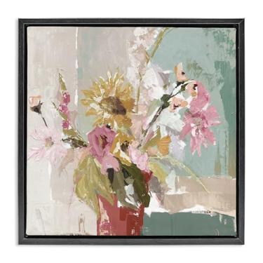 Imagem de Stupell Industries Vaso de girassol misto abstrato preto emoldurado tela flutuante arte design de parede por Susan Pepe, 18 x 18