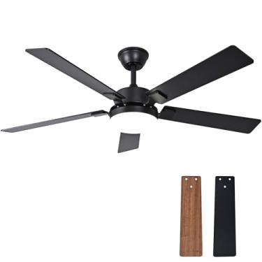 Imagem de JINUBA Ventilador de teto de 132 cm com luz, controle remoto, motores CC reversíveis, temporizador regulável 3CCT, silencioso, ventilador de teto preto para quarto, sala de estar, uso interno/externo