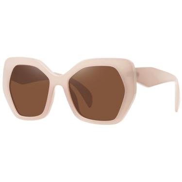 Imagem de Fozono Óculos de sol polarizados grandes e modernos para mulheres e homens, óculos de sol de polígono, borboleta, UV400 FZN802, Creme/marrom, Large
