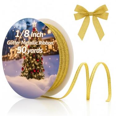 Imagem de Norme Fita metálica com glitter de 1/20.3 cm para artesanato faça você mesmo, fita de tecido de costura brilhante de 50 metros para presente de Natal, casamento, aniversário, chá de bebê (ouro)
