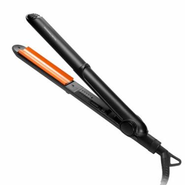 Imagem de Ferro profissional para pentear, temperatura ajustável de 140 a 220 °C, visor de LED, preto e laranja