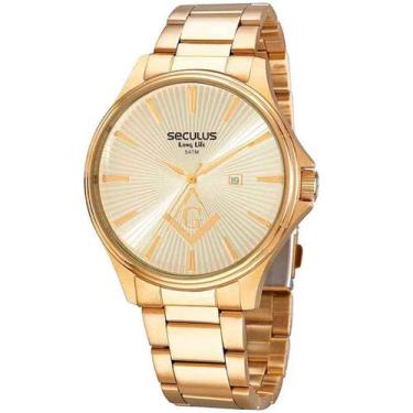 Imagem de Relógio Masculino Dourado Seculus Maçonaria 44016Gpsvda1, Dourado, Ana