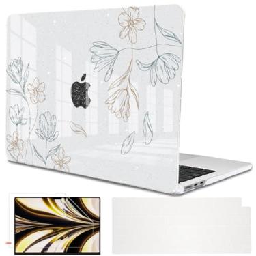 Imagem de LCMOCICO Compatível com MacBook Air 2025 de 13,6 polegadas, capa M4 A3240, capa rígida de plástico com padrão brilhante para teclado para Mac Air 13,6 M2 A2681 M3 A3113 versão 2024-2022, linha flor