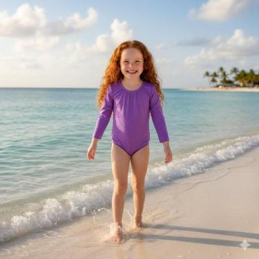 Imagem de Maiô Infantil Manga Longa Proteção Solar Body Liso Básico - Aymêe, Rox