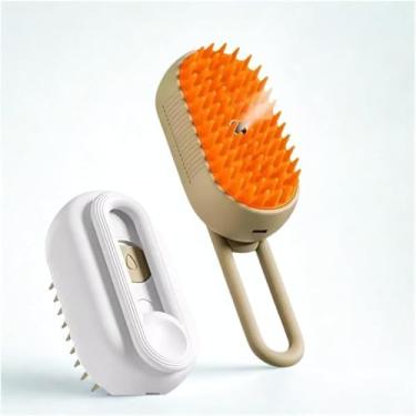 Imagem de Escova Pet Massageadora 3 em 1 A Vapor Ideal Para Cães e Gatos Recarregável Premium Vaporizadora Com Alça Dobrável Autolimpante Para Massagem e Remoção de Pelos.