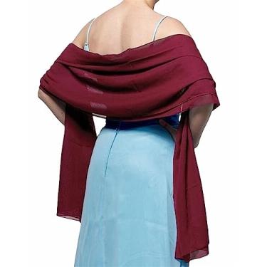 Imagem de Chiffon Cachecol Pashmina Xales E Wraps Para Vestidos De Noite Capas De Casamento Cover Up, Burgundy, One Size