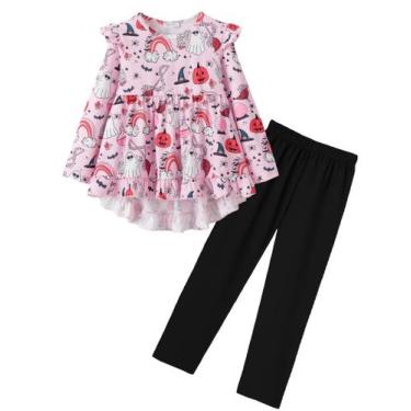 Imagem de Clothes Yekaty Girls Ruffle Bainha com calças de cor sólida