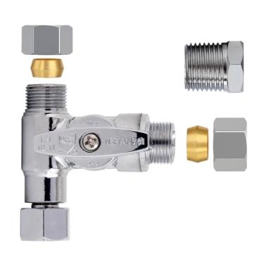 Imagem de KAINGA Válvula de parada em T, conector T de vaso sanitário de 3/20.3 cm × 3/20.3 cm ou 1/5.1 cm, válvula adicional de parada angular, válvula de fechamento de um quarto de volta para bidê de lavagem