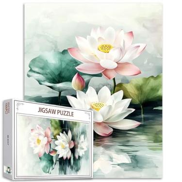 Imagem de Tucocoo Quebra-cabeça de flores de lótus em aquarela, 1000 peças para adultos, elegância natural, nenúfares artísticos, para jogos desafiadores de atividades em família, quebra-cabeça faça você mesmo
