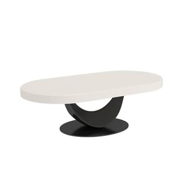 Imagem de Mesa de centro de design simples, mesa de centro oval de madeira para sala de estar, móveis de espaço pequeno, mesa de centro de madeira maciça para uso doméstico, mesa lateral minimalista para sala