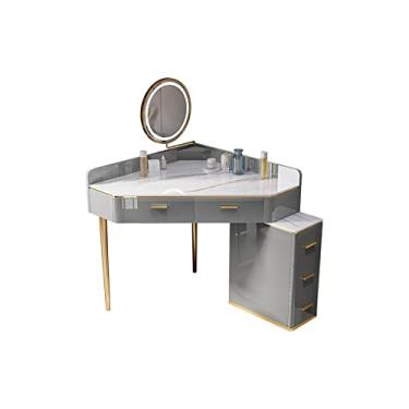 Imagem de Escrivaninha de penteadeira Conjunto de toucador canto cinza para casa com banco e espelho Penteadeira ardósia Quarto pequeno Apartamento Moderno minimalista Armário armazenamento(Médio)