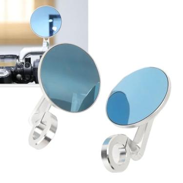 Imagem de Espelhos retrovisores de motocicleta para suportes de espelho M8 M10 para motocicleta espelho retrovisor redondo de guidão retrovisor lateral antirreflexo azul (Electrosilvering)