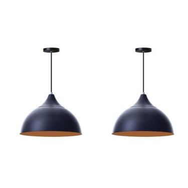 Imagem de Kit 2 Lustres Pendente Meia Lua Preto 30Cm Com Chapéu Preto - Ideallum