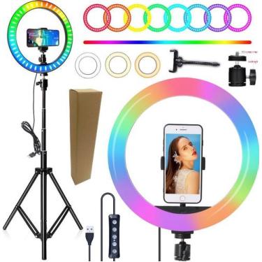 Imagem de Kit Iluminador Ring Light Led Rgb Colorido + Tripé Profissional Suport