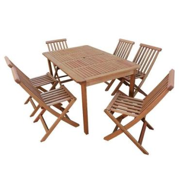 Imagem de Conjunto Mesa Retangular e 6 Cadeiras Dobráveis Madeira Maciça - Cedro