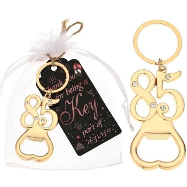 Imagem de 12 peças 85º chaveiro de ouro abridor de garrafas, lembrancinhas de festa de 85 anos, 85 abridores de garrafas de cerveja, 85 lembranças de aniversário, presentes de devolução para convidados