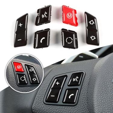 Imagem de FINMOKAL Conjunto de 6 peças para volante de carro, botão M, acabamento compatível com BMW Série 1 X1 3 E90 E92 E93 M3/ E81 E82 E87 E88 / E84 (preto e vermelho)