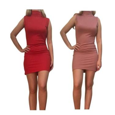 Imagem de Kit c/2 Vestidos Gola Alta Canelado - Empório J, Vermelho, Rose, Único