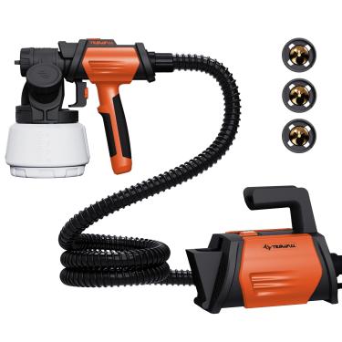 Imagem de TILSWALL Pistola De Pintura 800W Hvlp Com Recipiente 1300Ml, Elétrica, 4 Bicos E 3 Padrões Para Casas, Móveis, Armários, Cercas, Tetos, Shark 800 Laranja