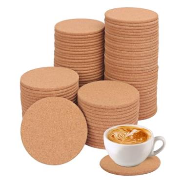 Imagem de Pacote com 120 porta-copos redondos de cortiça de 9 cm, porta-copos de cortiça absorvente para bebidas, porta-copos de rolhas redondas resistentes ao calor para artesanato, projetos faça você mesmo