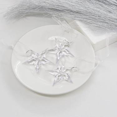 Imagem de Lindos enfeites de floco de neve transparentes, ornamentos de estrela portáteis para decoração de festa interna ao ar livre, cristais pendurados com polígonos e pentagramas para árvore de Natal (4,5