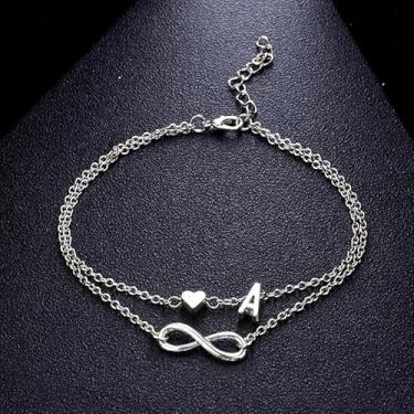 Imagem de Tornozeleiras de coração simples com elos de letra A para mulheres, corrente de prata, em camadas, tornozelo, verão, praia, pé, decoração, joias modernas, presente