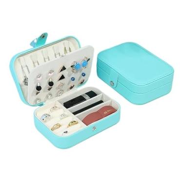 Imagem de Porta Jóias Multi-Função Portátil De Couro Organizador De Duplo Compartimentos Jóia Bijuteria Grande (1,Verde Blue)