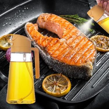 Imagem de Garrafa dispensadora de óleo para cozinha, dispensador de óleo 2 em 1 e pulverizador de óleo, frasco dispensador de azeite de oliva de 470 ml, com design de alça confortável para churrasco, frigideira