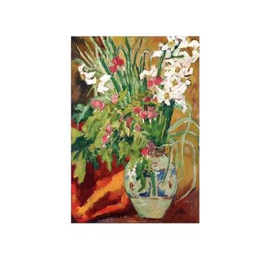 Imagem de Pôster e impressões em tela de flores vintage - reprodução de pintura de arte de parede famosa - vaso de flores 2 imagens para sala de estar 30 x 45 cm 12 x 18 pol sem moldura