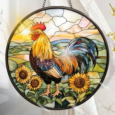 Imagem de Apanhador solar de acrílico colorido, decoração de janela suspensa de frango com design de vitral impresso, apanhador de sol, arte de parede de arco-íris, ideia de presente e ornamento de jardim, uso