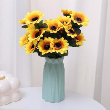 Imagem de 1 buquê de girassol artificial de 7 cabeças de pano de seda sintética, vaso de girassol, decoração de casa, mesa, jardim, 31 cm