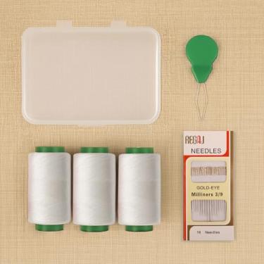 Imagem de Kit de costura de fio doméstico de 20 peças – 3 bolas de fios, 16 agulhas e passador, caixa de armazenamento portátil para artesanato, conserto e projetos DIY (branca)