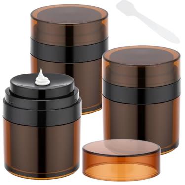 Imagem de Segbeauty Dispensador de loção de viagem vazio sem ar de 50 ml, frascos de higiene pessoal, 3 frascos de creme de viagem pequenos recarregáveis âmbar para viagem, mini recipiente de 50 ml, frascos