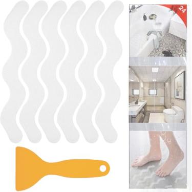 Imagem de 24 adesivos antiderrapantes para chuveiro, tiras adesivas antiderrapantes para banheiro, banheira, escadas, piscinas, barcos, apliques de banheira para adultos e crianças com raspador