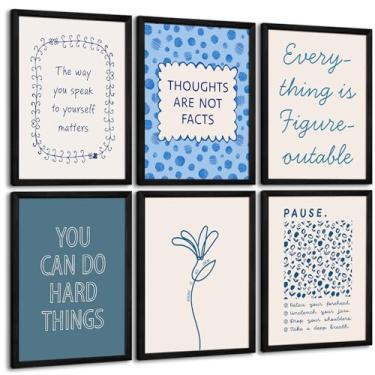 Imagem de Decoração de parede de saúde mental terapia escritório tela pôster azul boho imagem motivacional psicologia arte inspiradora citações positivas impressões para escritório de aconselhamento 20 x 25 cm