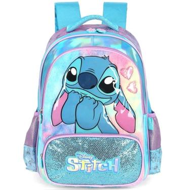 Imagem de Mochila Escolar de Costas Infantil STITCH Peluciada Disney Azul