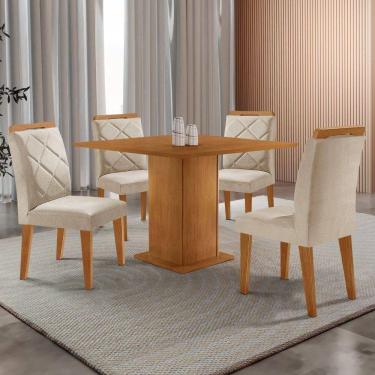 Imagem de Mesa De Jantar Loren 90cm Mdf 4 Cad Melissa Moderna Mobilia Veludo Creme/ Laminado