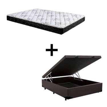 Imagem de Cama Box Baú Casal 138 Sintético Marrom Com Colchão Green - Bello Box - Espuma D33 Preto