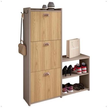 Imagem de Sapateira Vertical 3 Gavetas Banco Prateleira Sapatos Gancho Bolsa Hal