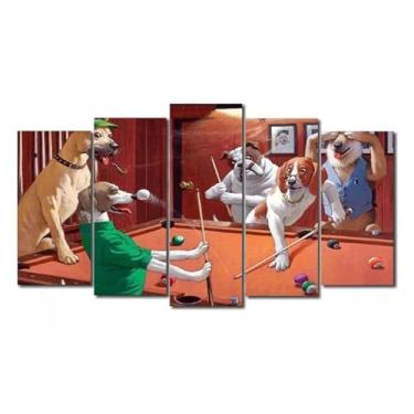 Imagem de Kit quadro decorativo 5 peças 95x60cm Mosaico Cachorros Jogando Sinuca