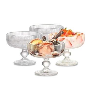 Imagem de Conjunto de 6 Taças em Vidro - Jogo Canelado para Sobremesa e Sorvete, 320ml