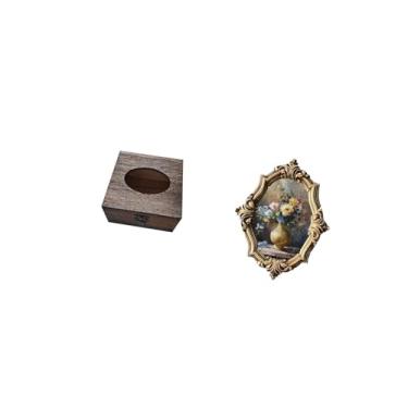 Imagem de Fenteer Porta-lenços de Resina E Madeira com Moldura para Fotos, Organizador Vintage para Toalhas de Mão, Bandeja para Guardar Toalhas de Mão, Decoração de Pa