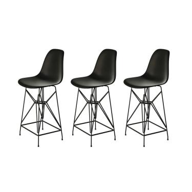Imagem de Kit 3 Banquetas Bistrô Alta Eames Eiffel Preta Base Ferro Preto - Cor: Marrom