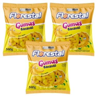 Imagem de Kit 3 Pacotes Bala De Goma Bananas 500g Florestal | Jujuba - Total 1,5Kg