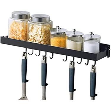 Imagem de HHHJQFAAT Prateleira de cozinha Rack de pendurar de cozinha com gancho para utensílios de cozinha Suporte de cozinha de aço inoxidável Suporte de micro-ondas ()